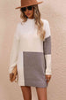 Color Block Mock Neck Dropped Shoulder Sweater Dress Bazaarbey