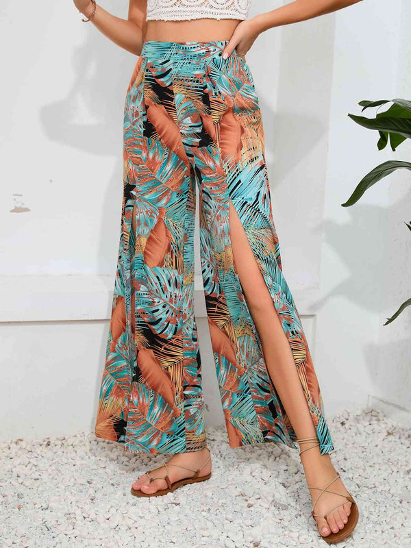 Printed Split Wide Leg Long Pants Bazaarbey