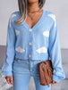 Cloud Print Button Down Ribbed Trim Cardigan Trendsi