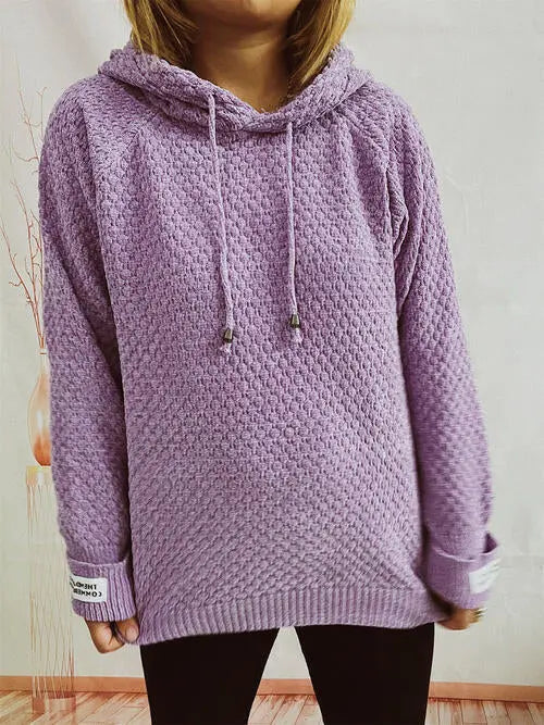 Drawstring Long Sleeve  Hooded Sweater Bazaarbey