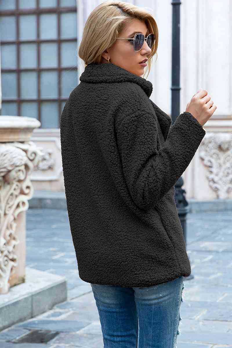  Lapel Collar Sherpa Coat Trendsi