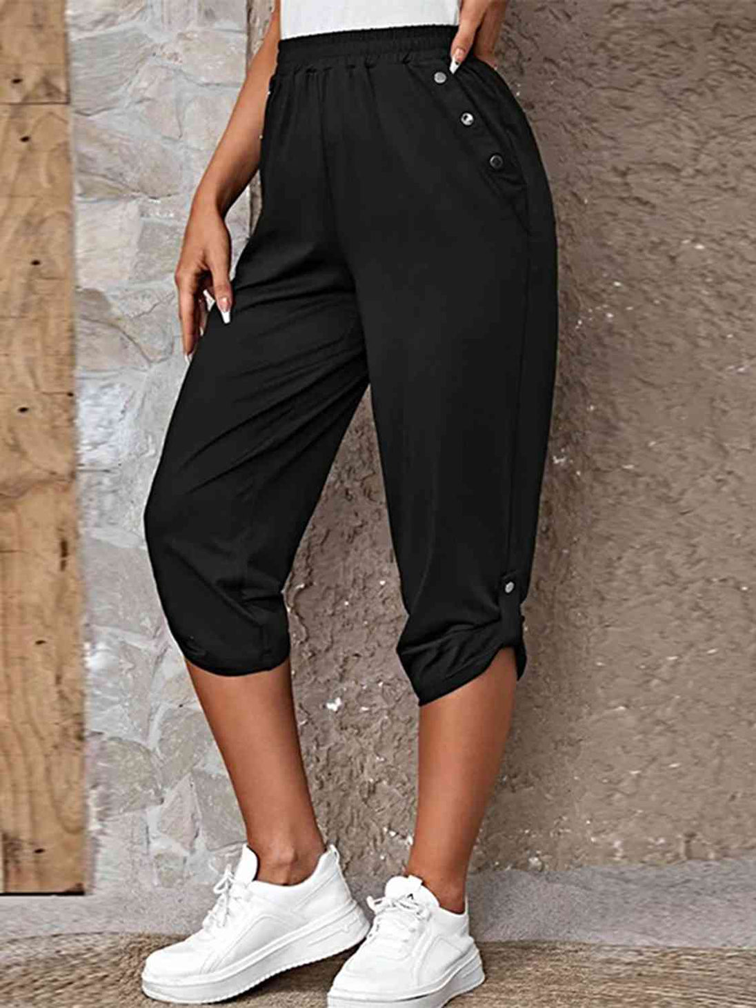 Full Size Roll-Tab Capris Pants Bazaarbey