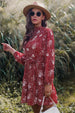 Printed Mock Neck Long Sleeve Tie Waist Mini Dress -BazaarBey - www.shopbazaarbey.com