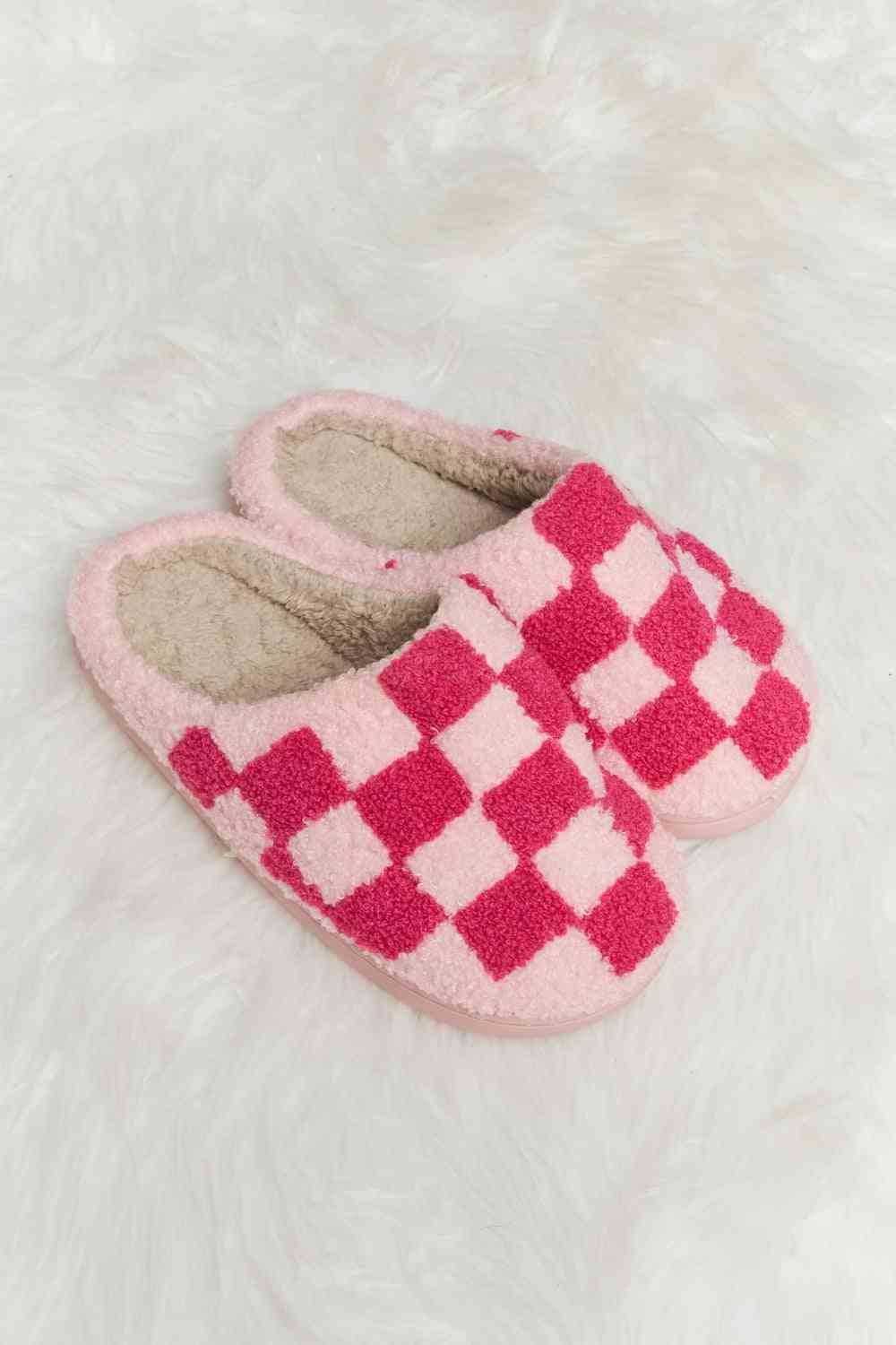 dy Checkered Print Plush Slide Slippers Trendsi