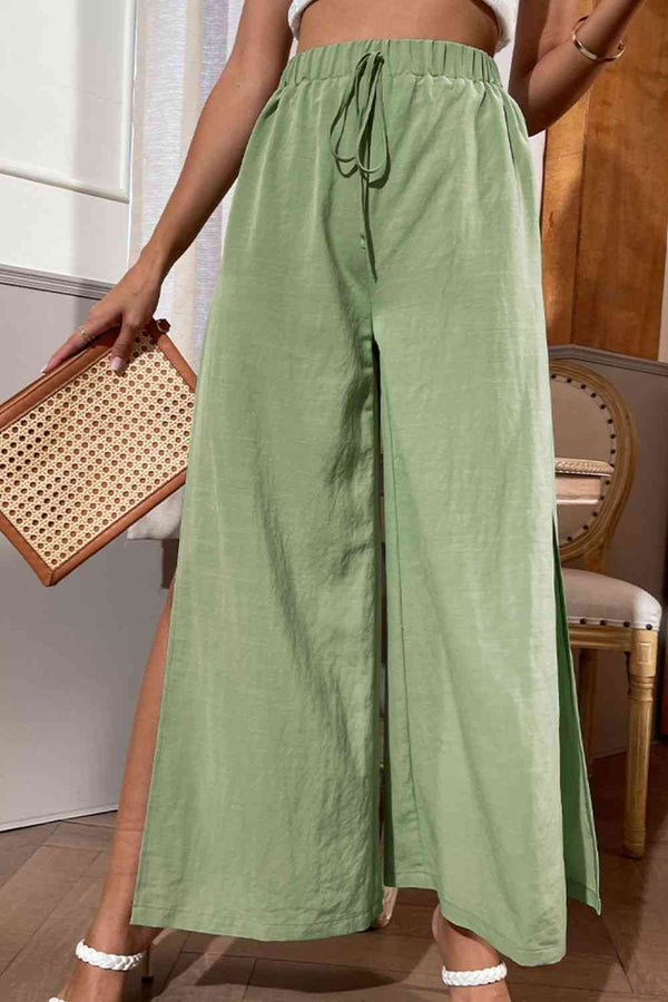 Side Slit Wide Leg Pants Bazaarbey