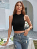 Mock Neck Sleeveless Ribbed Crop Top Trendsi