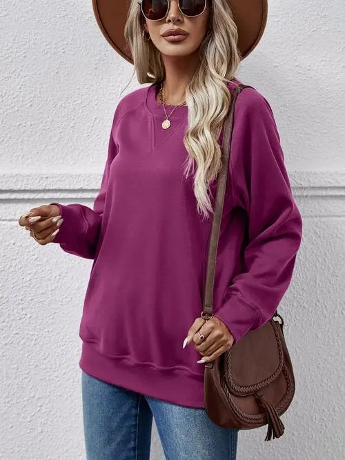 Round Neck Long Sleeve Sweatshirt Trendsi