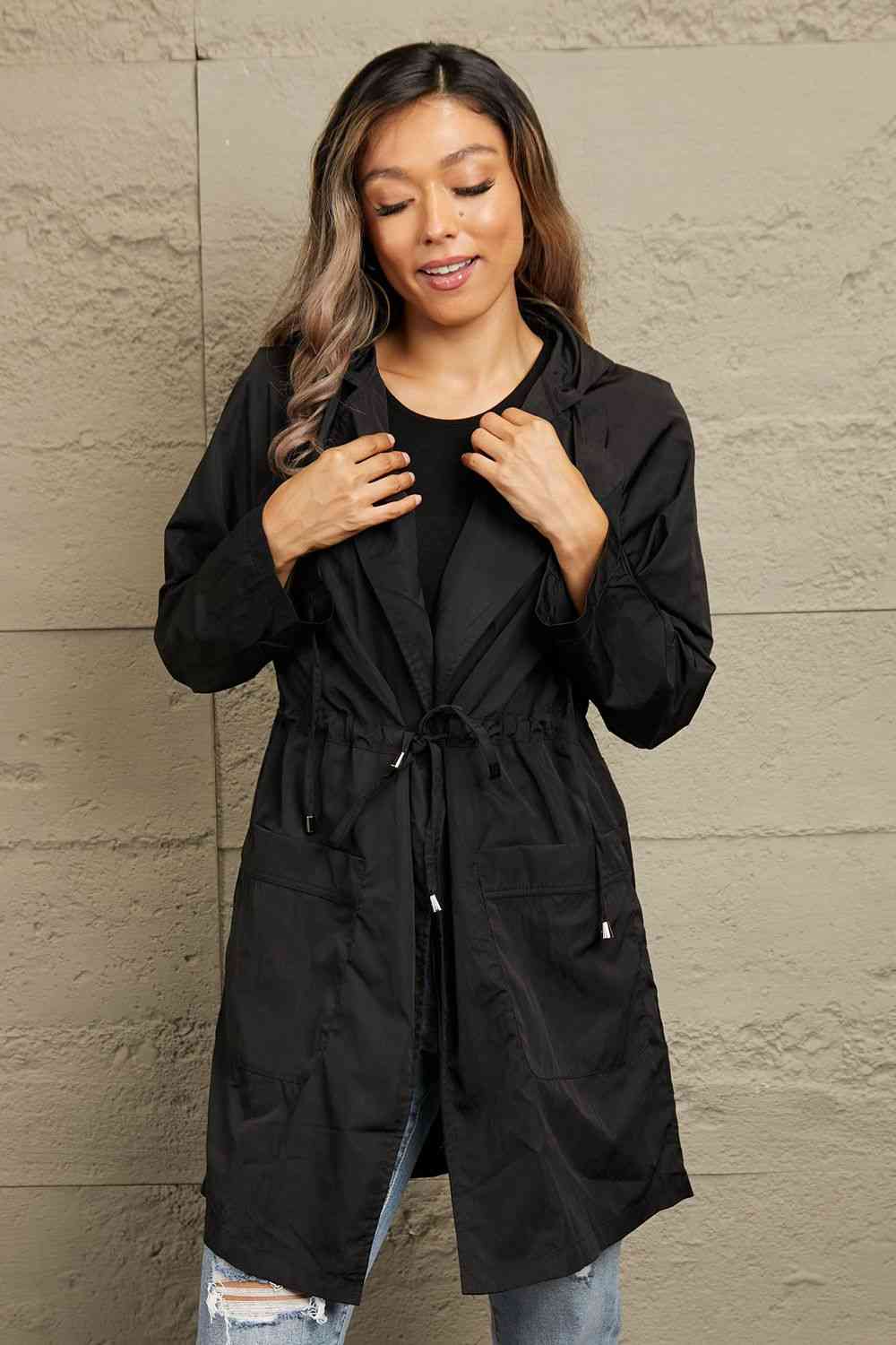  Drawstring Hooded  Jacket Trendsi