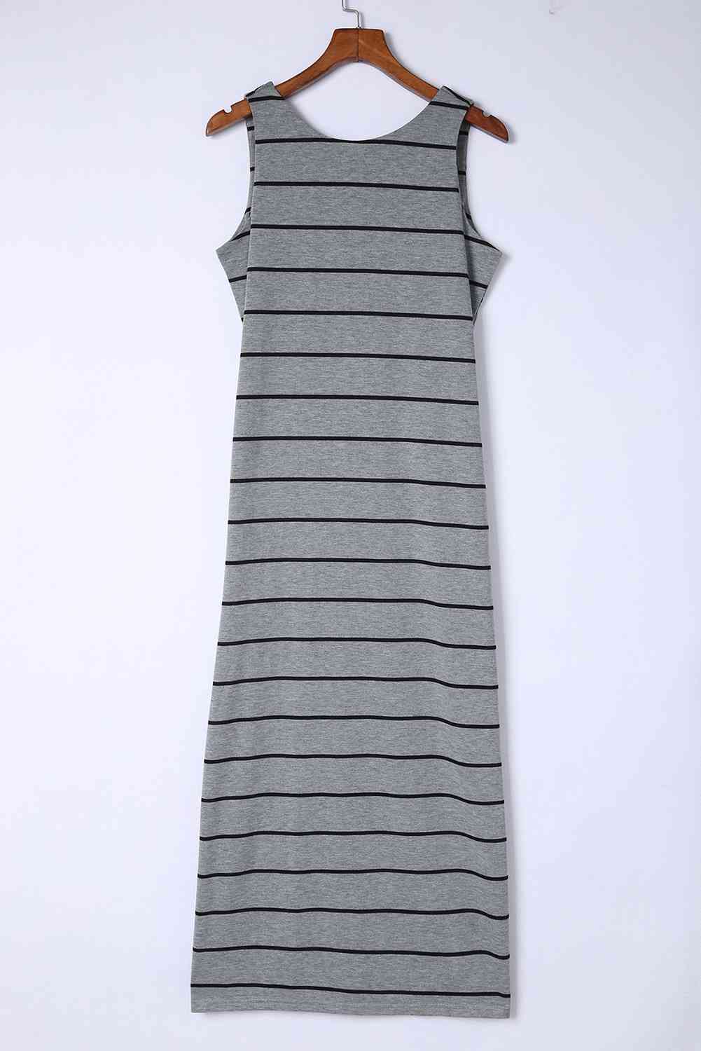 Striped Slit Sleeveless Maxi Dress Bazaarbey