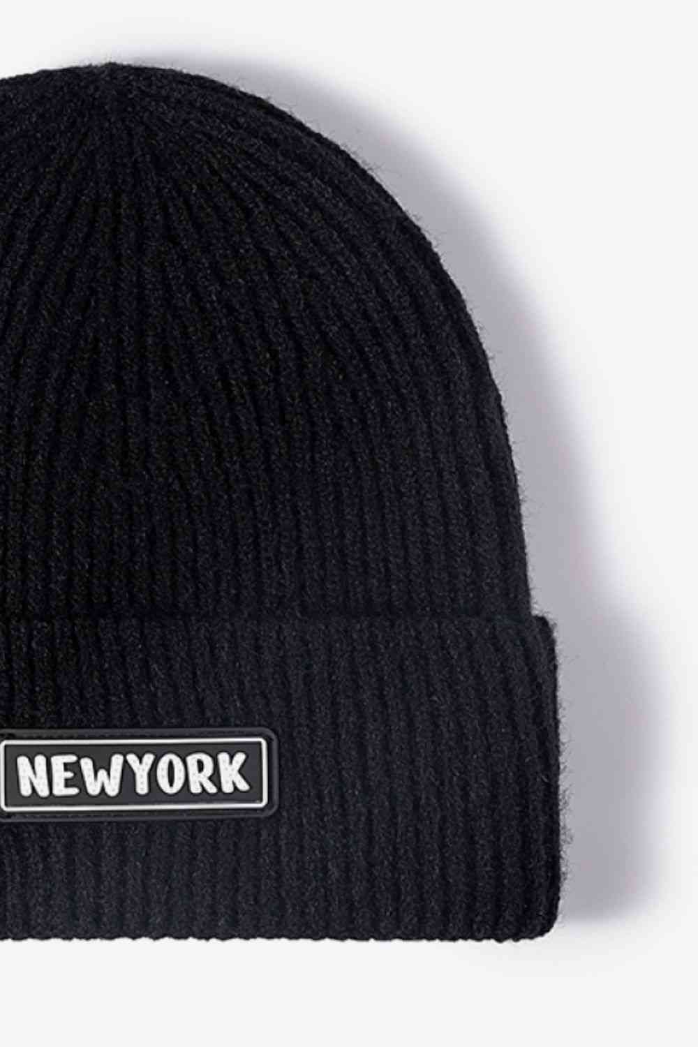 NEWYORK Patch Rib-Knit Cuffed Beanie Trendsi