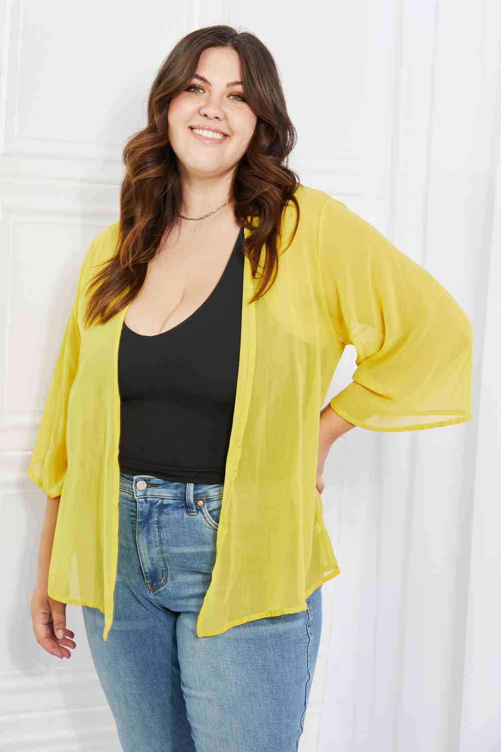 dy Just Breathe  Chiffon Kimono in Yellow Bazaarbey