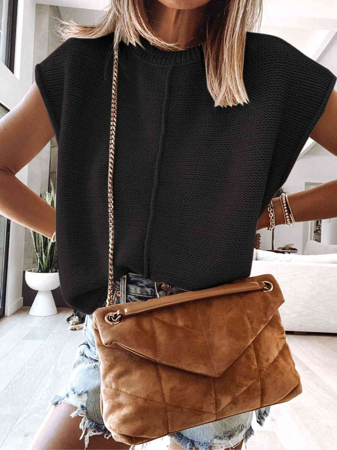 Cap Sleeve Sweater Vest Trendsi