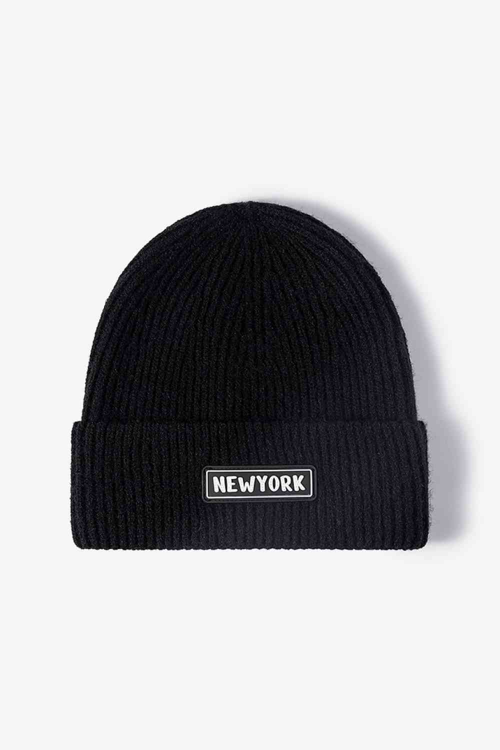 NEWYORK Patch Rib-Knit Cuffed Beanie Trendsi