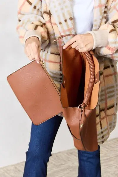  Vegan Leather Handbag with Pouch Trendsi