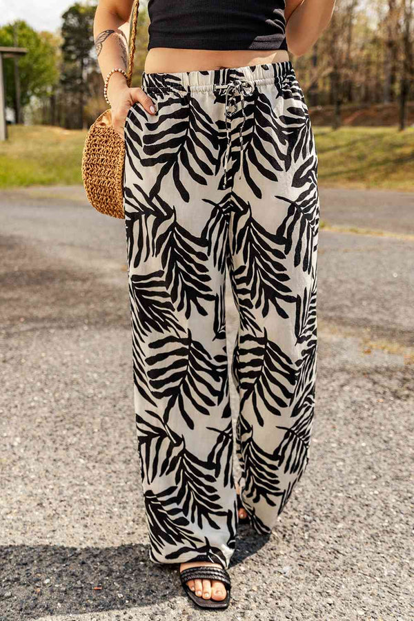 Printed Drawstring Waist Pants with Pockets Bazaarbey