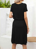 Round Neck Short Sleeve Slit Dress with Pockets -BazaarBey - www.shopbazaarbey.com