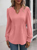 Ruched Notched Neck Puff Sleeve Smocked Wrist Blouse Bazaarbey