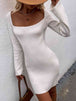 Tie Back Square Neck Long Sleeve Sweater Dress Bazaarbey