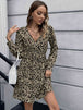 Animal Print Buttoned V-Neck Long Sleeve Dress -BazaarBey - www.shopbazaarbey.com