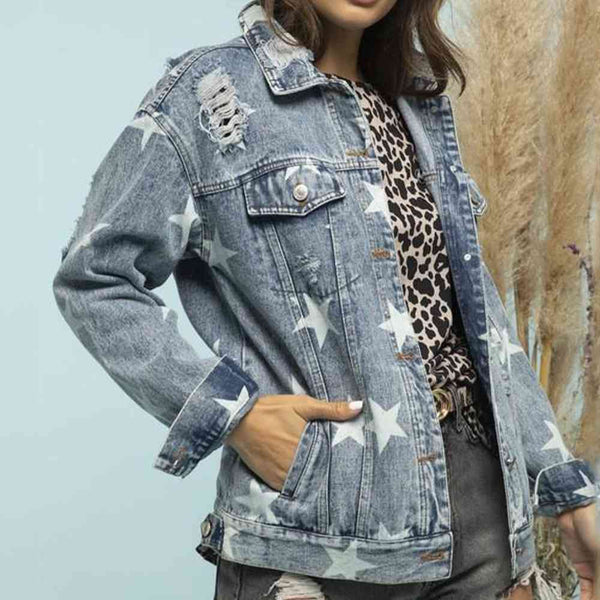 Star Distressed Denim Shacket Bazaarbey