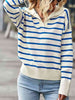 Striped Collared Neck Knit Top Bazaarbey