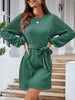 Round Neck Tie Front Long Sleeve Dress Bazaarbey