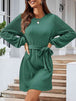 Round Neck Tie Front Long Sleeve Dress Bazaarbey